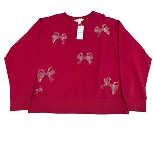 Lilly Pulitzer Ballad Red LS Sweatshirts Womens Bow Embellishment, Size L NWT